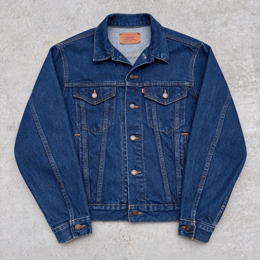 Vintage Levis 80s Denim Trucker Jacket Mens 42 Dark Indigo Made in USA